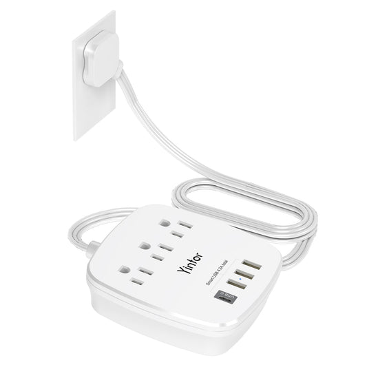 6 Ft Flat Extension Cord with 3 Outlets & USB