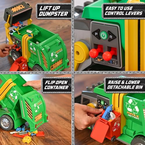 Maxx Action 3-N-1 Maxx Recycler – Large Motorized Garbage Truck Toy for Kids – Learning Activity Vehicle Includes Dumpster, Trash Bin and Miniature Trash Pieces – Green, 19 Inches