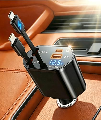 Retractable 4-in-1 Fast USB Car Charger Adapter