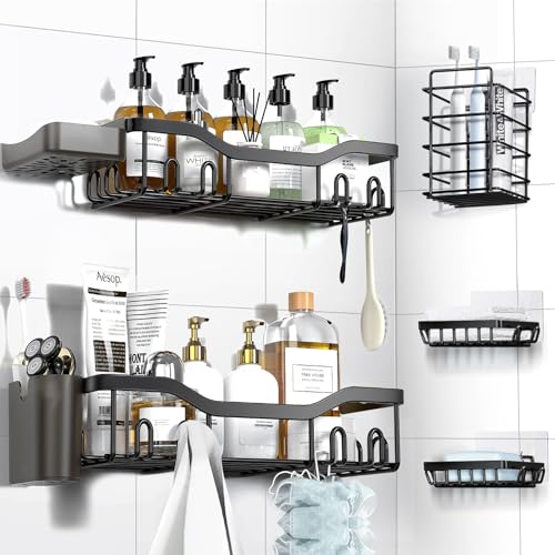 7 Pack Shower Caddy Adhesive Bathroom Organizer Set