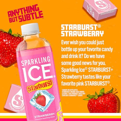 Sparkling Ice STARBURST Strawberry, Zero Sugar Flavored Sparkling Water, with Vitamins and Antioxidants, Low Calorie Beverage, 17 fl oz Bottles (Pack of 12)