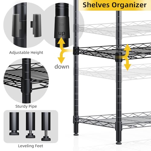SsngygHme 3 Tier Shelves Storage, Wire Shelf Unit, Standing Adjustable Metal Shelves Organizer, Storage Racks for Restaurant Garage Pantry Kitchen Garage(Small，15.7 '' x 11.8" x 31.5 ")…