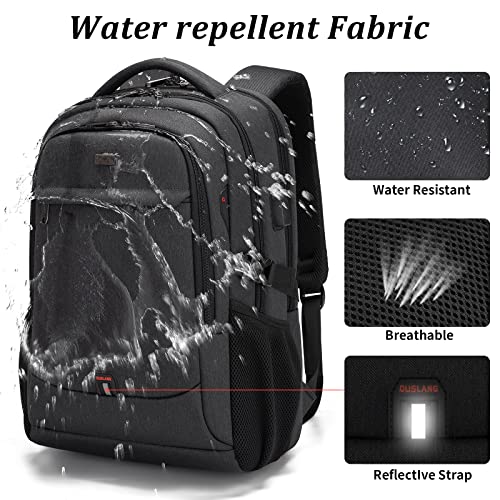 DUSLANG 17 Inch Laptop Backpack for Travel Water Resistant College Backpack for Men/Women Laptop Bag with USB Charging Port,Black