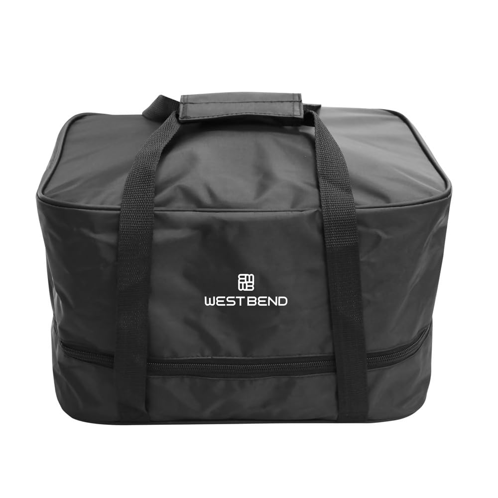 West Bend 87905 Slow Cooker Large Capacity Non-stick Vessel with Variable Temperature Control Includes Travel Lid and Thermal Carrying Case, 5-Quart, Silver