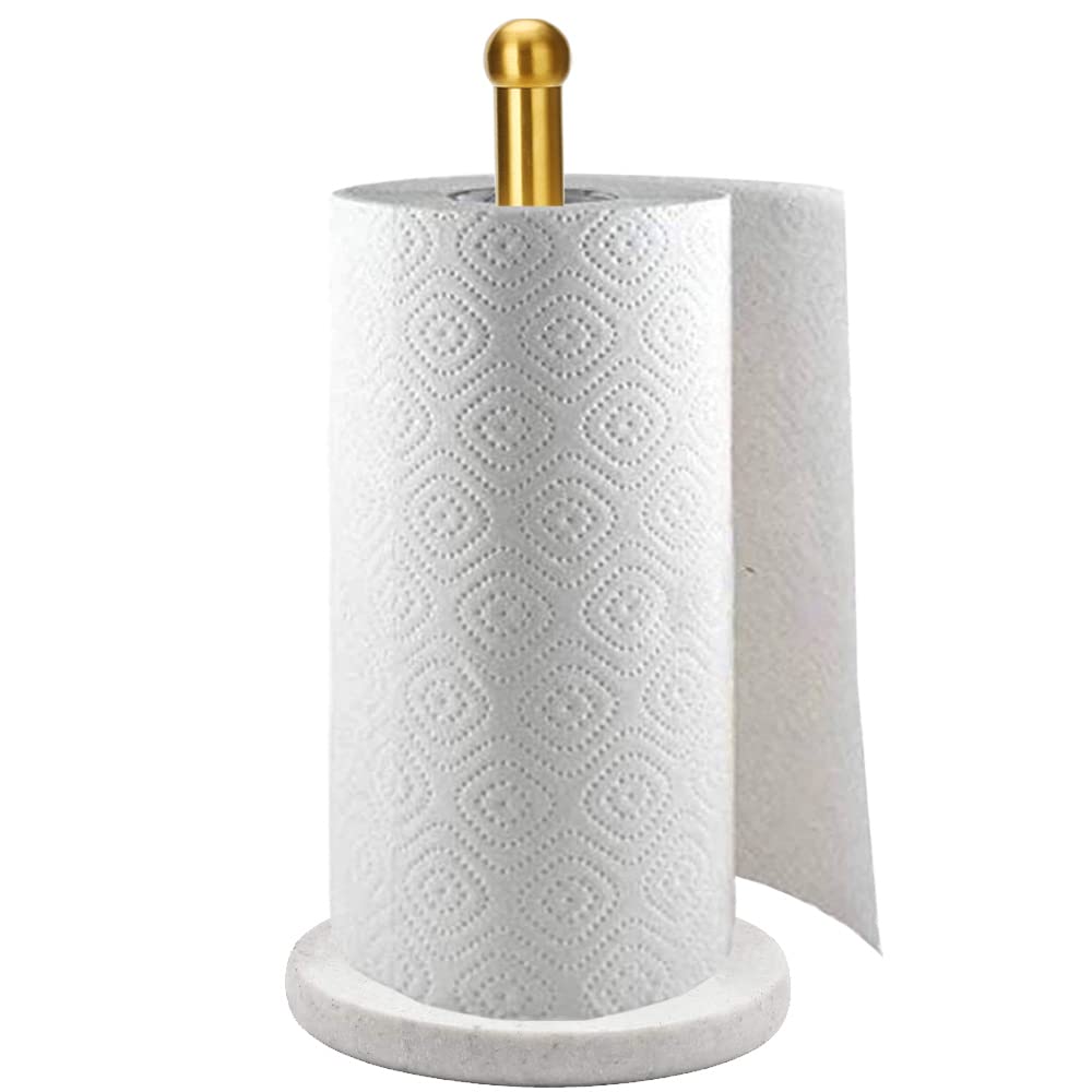 Gold Paper Towel Holder Countertop with Heavy Marble Base, Free Standing Paper Towel Roll Holder for Standard or Jumbo-Sized Rolls Brushed Gold
