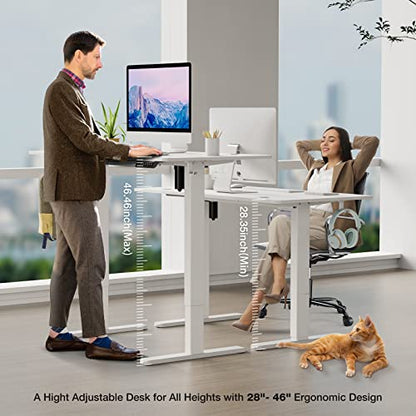 SMUG Standing Desk, 48 x 24 in Electric Height Adjustable Computer Desk Home Office Desks Sit Stand up Desk Computer Table with Memory Controller/Headphone Hook, White