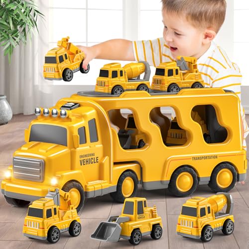 5 in 1 Construction Truck Toy Set with Lights