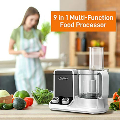 NutriChef Food Processor 2 Liter Capacity - Multipurpose & Ultra Quiet Motor - Includes 6 Attachment Blades & Silicone Feet to Prevent Slippage - 12 Cup Capacity - Pre-Set Speed For Easy Use