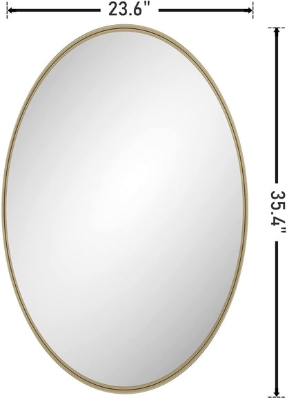 NXHOME Gold Oval Mirror for Bathroom, Matte Metal Frame Modern Circle Mirrors, Wall Mounted Entryway Decorative Farmhouse Vanity Mirror 24×36in