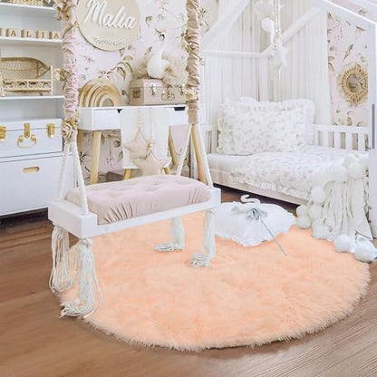 Fluffy Pink Round Rug for Girls Room