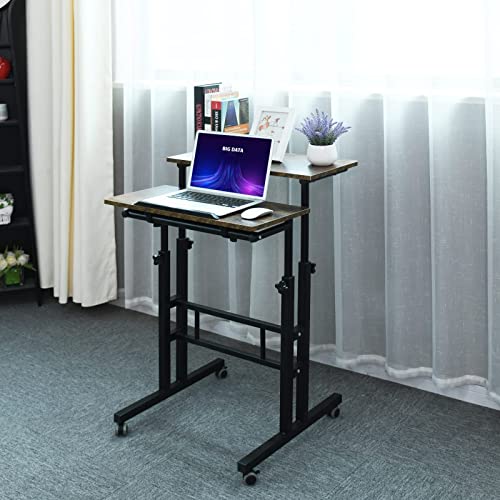 AIZ Mobile Standing Desk, Adjustable Computer Desk Rolling Laptop Cart on Wheels Home Office Computer Workstation, Portable Laptop Stand for Small Spaces Tall Table for Standing or Sitting, by