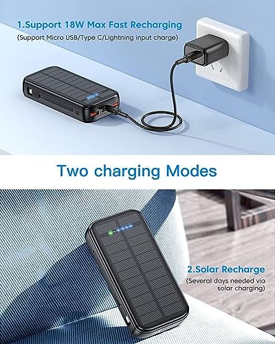 Portable Charger with Built in Cable Power Bank 30000mAh Fast Charging PD 20W Battery Pack 5 Output und 4 Input Backup Charger Travel for iPhone Android Samsung etc-Black
