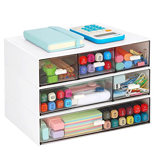 6 Drawer Stackable Plastic Desk Organizer