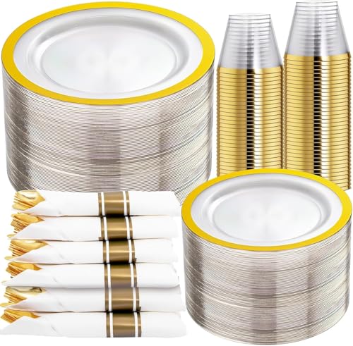 350 Piece Disposable Plastic Plates and Cutlery Set