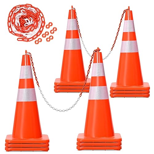 12 Pack Traffic Cones with Chain and Reflective Collars