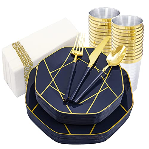 140 Piece Plastic Party Plates Set with Cutlery