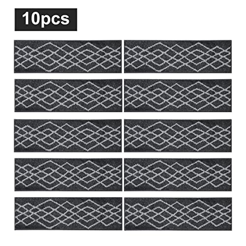 COSY HOMEER Soft Stair Treads Non-Slip Carpet Mat 28inX9in Indoor Stair Runners for Wooden Steps,Stair Rugs for Kids and Dogs, 100% Polyester TPE Backing 10pcs,Black,Rhombus