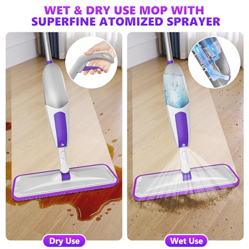 Microfiber Spray Mops for Floor Cleaning - SEVENMAX Floor Mop with 3 Washable Pads fit for Swiffer Powermop Dry Wet Mop for Wood Laminate Tile Ceramic Vinyl Flat Dust Mop for Hardwood Floor Cleaning