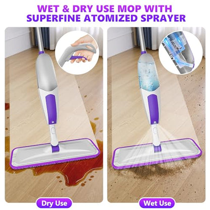 Microfiber Spray Mops for Floor Cleaning - SEVENMAX Floor Mop with 3 Washable Pads fit for Swiffer Powermop Dry Wet Mop for Wood Laminate Tile Ceramic Vinyl Flat Dust Mop for Hardwood Floor Cleaning