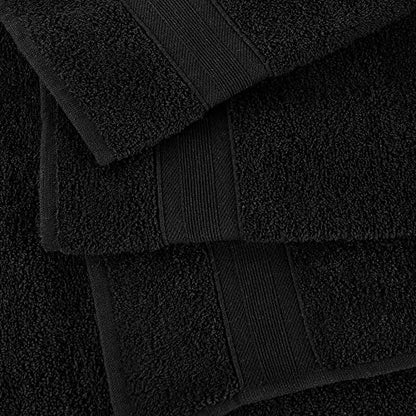 Quick-Dry, Soft & High Absorbent Washcloths Towels 13"x13" Cotton Turkish Bath Towel Set of 4 | Daily Use 100% Cotton Towels for Bathroom Gym & More | Bathroom Towels Set (4 Pcs, Black)