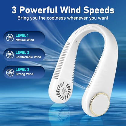 NHOWIN Neck Fan, Neck Fans that Blow Cold Air Bladeless Portable Neck Fan 4000mAh Battery for 4-10H Cooling Quiet Personal Fan for Indoor Outdoor Travelling 3 Wind Speeds Neck Fan Rechargeable Gift
