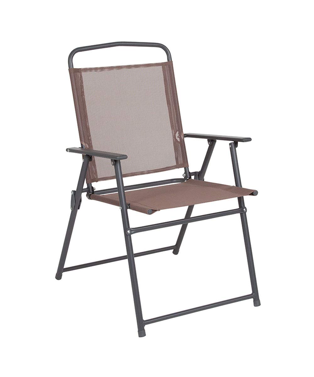 Flash Furniture Nantucket 6-Piece Patio Dining Set with Glass Table, 4 Folding Chairs, and Umbrella, Outdoor Patio Table, Chairs, and Umbrella Set, Black