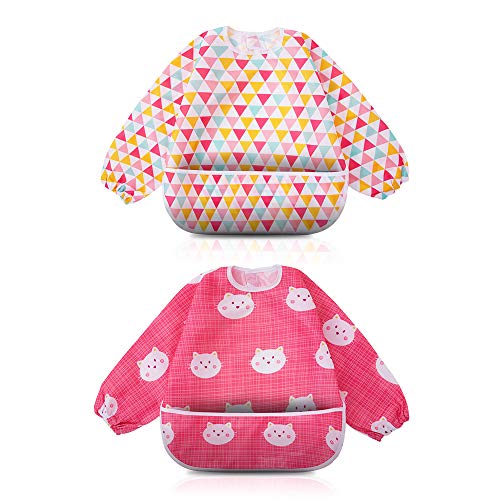 2 Pack Waterproof Long Sleeve Baby Feeding Bibs