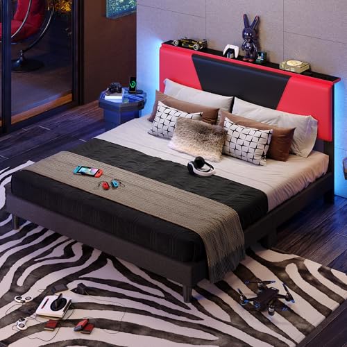 Bestier King LED Upholstered Platform Bed Frame