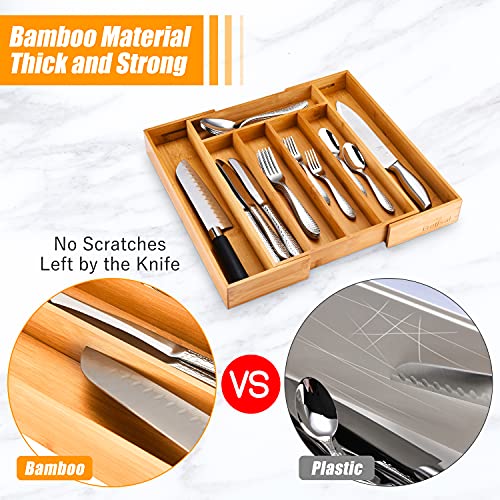 Bellsal Silverware Organizer Kitchen Drawer Organizer Expandable Bamboo Utensil Holder Cutlery Tray for Kitchen Utensil and Flatware Bedroom Office