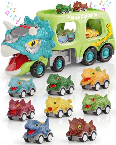 9 Piece Dinosaur Transport Truck Toy Set