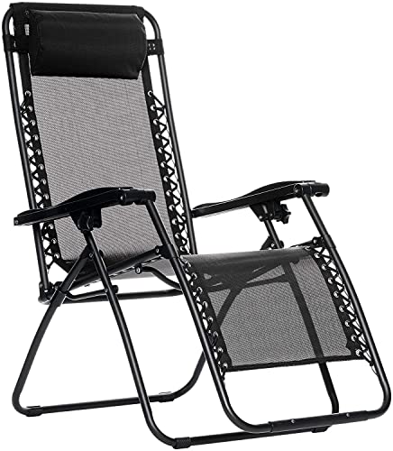 Amazon Basics Outdoor Textilene Adjustable Zero Gravity Folding Reclining Lounge Chair with Pillow, 26", Black