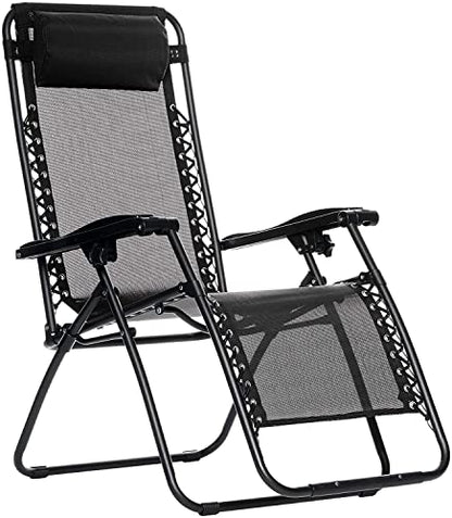 Amazon Basics Outdoor Textilene Adjustable Zero Gravity Folding Reclining Lounge Chair with Pillow, 26", Black