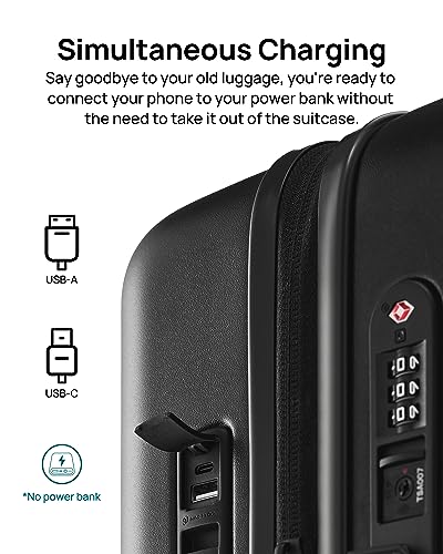 NINETYGO Carry on Luggage 22x14x9in Airline Approved with USB Port, 20 Inch Hardshell Spinner Hardside Suitcase with Wheels, TSA Lock for 3-5 Days Travel Quick Getaway Business, 38L, Pirate Black