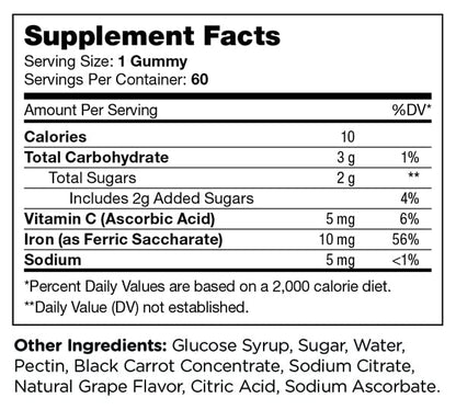 Chapter Six Iron Gummies, Iron Gummies Supplement with Vitamin C, Iron for Adults 10mg, Kosher, 60 Flavored Gummies (10MG)