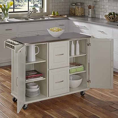 Homestyles Dolly Madison Off-White Mobile Kitchen Cart with Stainless Steel Top, 54 Inches Wide