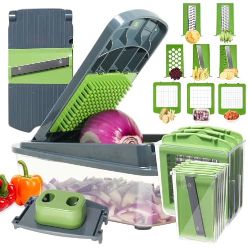 8-in-1 Vegetable Chopper with Container - Mandoline Slicer and French Fry Cutter