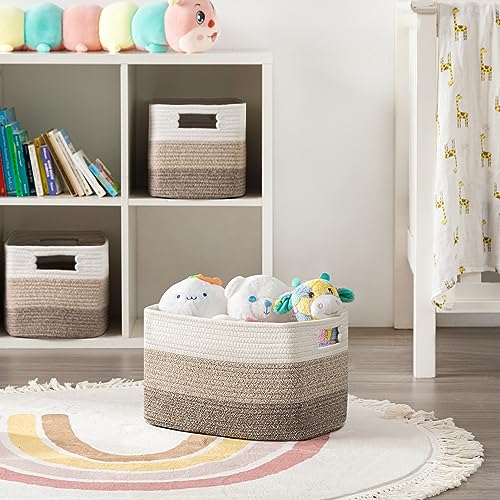 UBBCARE 3 Packs Storage Basket, Cotton Rope Baskets for Organizing Toys, Clothes, Woven Basket Bin for Shelves, Laundry Room, Bedroom, Nursery, and Living Room - Gradient Brown Basket