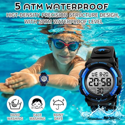 Dayllon Boys Watch Digital Outdoor Sport Waterproof Kids Watches 12/24H Alarm 7 Colorful Stopwatch Military Child Wristwatch for 3-8 Year Old 1266 Small Blue