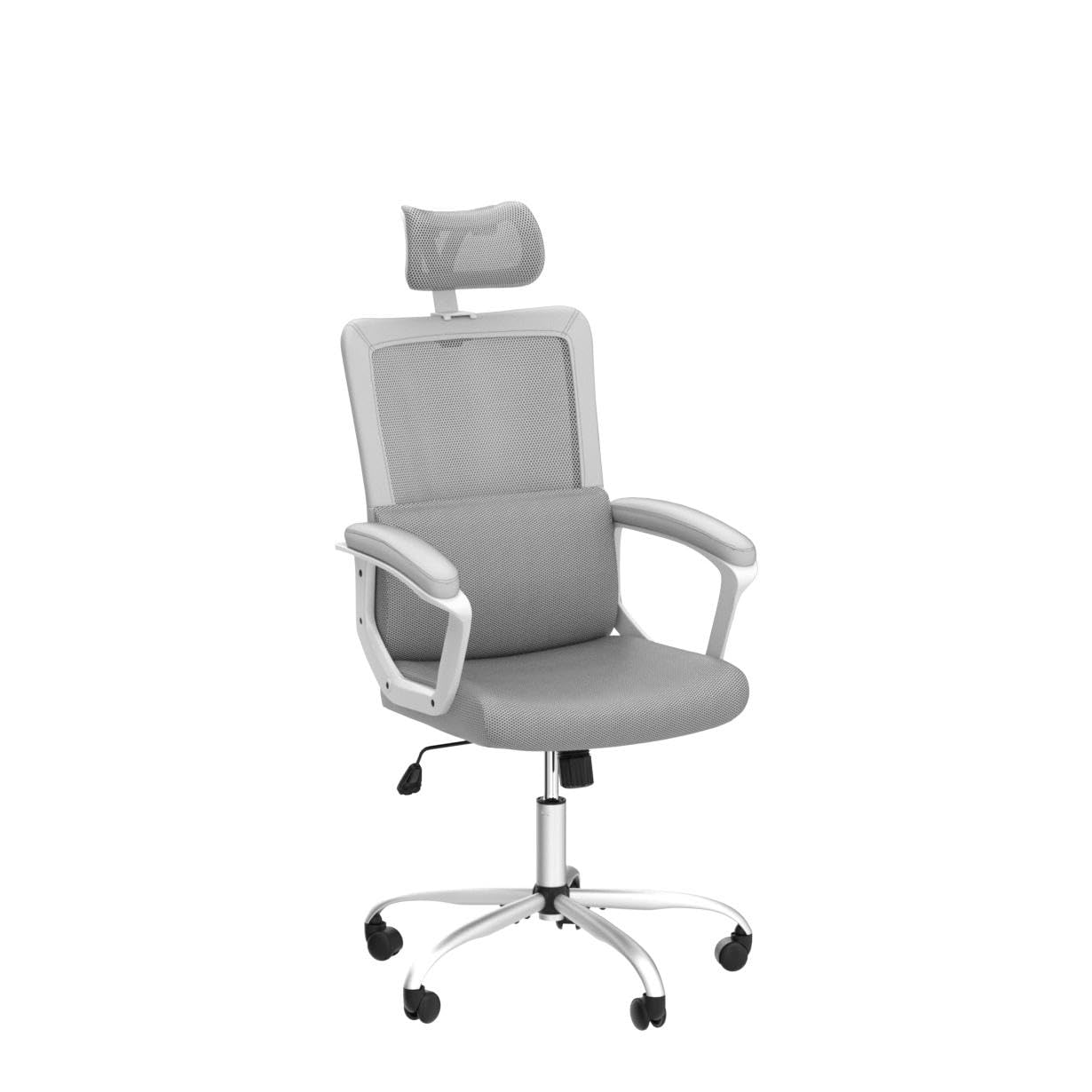 JHK Ergonomic High Back Mesh Lumbar Adjustable Height Rolling Swivel Computer Task Home Office Chairs with Support Armrest for Adults, Light Gray