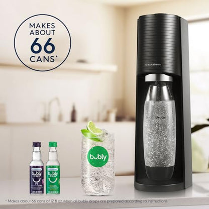 SodaStream Terra Sparkling Water Maker Bundle (Black), with CO2, Dishwasher Safe Bottles and Bubly Flavors Drops