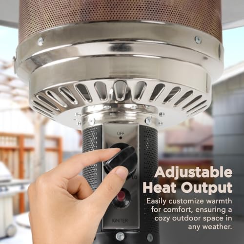 Amazon Basics 46,000 BTU Outdoor Propane Patio Heater with Wheels, Commercial & Residential, Havana Bronze, 32.1 x 32.1 x 91.3 inches (LxWxH)