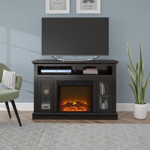 Ameriwood Home Chicago Fireplace TV Stand for TVs up to 50 Inch, Replaceable Electric Fireplace Insert Heater, Realistic Log and Flame Effect, For Living Room or Bedroom, Espresso