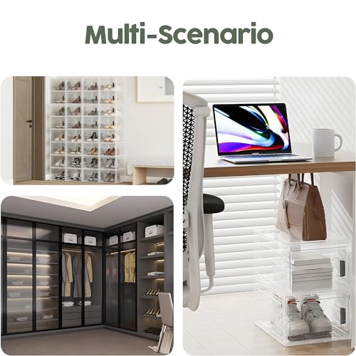 8 Packs Stackable Shoes Box,Upgraded Clear Plastic Shoe Organizer with Magnetic Door and handle for Men/Women Shoes,Sneakers Display(13.4 * 9.1 * 4.7 inch)