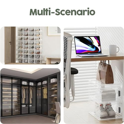 8 Packs Stackable Shoes Box,Upgraded Clear Plastic Shoe Organizer with Magnetic Door and handle for Men/Women Shoes,Sneakers Display(13.4 * 9.1 * 4.7 inch)