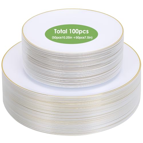 100 Pack Heavy Duty Disposable Plastic Party Plates
