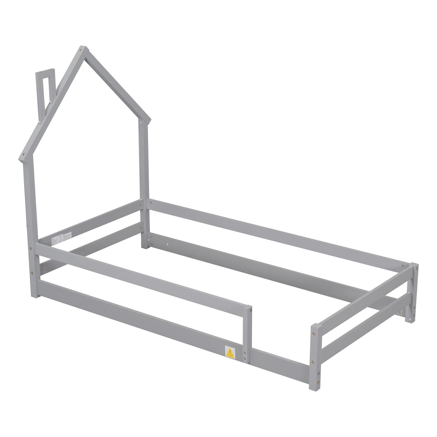Pine Wood Twin Floor Bed Frame with Guardrails