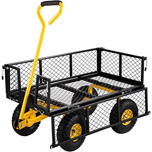 VEVOR Steel Garden Cart, Heavy Duty 900 lbs Capacity, with Removable Mesh Sides to Convert into Flatbed, Utility Metal Wagon with 180° Rotating Handle and 10 in Tires, Perfect for Garden, Farm, Yard