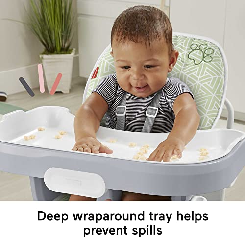 Fisher-Price Baby to Toddler High Chair SpaceSaver Simple Clean Portable Dining Seat & Booster with Washable Deep Tray & Liner, Puppy Perfection