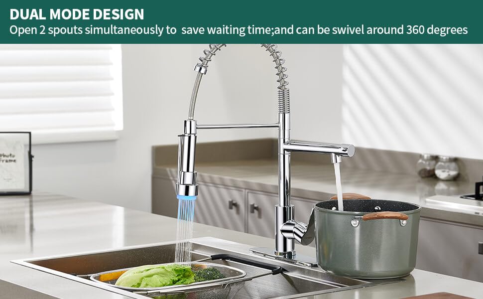 TRYSEA Pull Down Kitchen Faucet with LED Light
