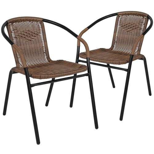 2 Pack Stackable Rattan Indoor Outdoor Dining Chairs